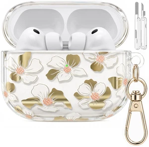 for AirPods Pro 3 Case Cover 2025 with Keychain,Golden White Lily with Cleaner Pen,Two-Piece Design,Supports Wireless,Gold Stamping Process,Clear Luxury Floral Protector for Women Girly for AirPods Pro 3 Case Cover 2025 with Keychain,Golden White Lily with Cleaner Pen,Two-Piece Design,Supports Wireless,Gold Stamping Process,Clear Luxury Floral Protector for Women Girly