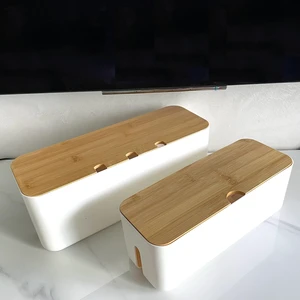 Cable Management Box with Bamboo Lid, Power Strip Organizer, White 2PCS Cord Organizer Box to Hide Cords, for Conceal Power Strips and Electrical Cords, for TVs, Computers, and Desks Cable Management Box with Bamboo Lid, Power Strip Organizer, White 2PCS Cord Organizer Box to Hide Cords, for Conceal Power Strips and Electrical Cords, for TVs, Computers, and Desks
