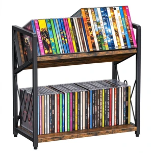 CD Storage Rack, 2-Tier CD Holder, DVD Shelf Holds up to 80 CDs or 56 DVDs cd Display Retro Desk DVD Organizer Tower for for Video Games, Blu Ray, VHS Tapes CD Storage Rack, 2-Tier CD Holder, DVD Shelf Holds up to 80 CDs or 56 DVDs cd Display Retro Desk DVD Organizer Tower for for Video Games, Blu Ray, VHS Tapes