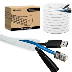 Cable Sleeve, 25ft-1/2inch Cord Management Sleeves White Wire Loom Braided Sleeving, Split Self Wrapping Wire Loom for Computer Electrical Automotive Harness Protector Organizer, White Cable Sleeve, 25ft-1/2inch Cord Management Sleeves White Wire Loom Braided Sleeving, Split Self Wrapping Wire Loom for Computer Electrical Automotive Harness Protector Organizer, White