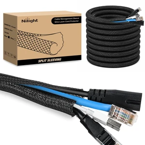 Cable Sleeve, 25ft-1/2inch Cord Management Sleeves Black Wire Loom Braided Sleeving, Split Self Wrapping Wire Loom for Computer Electrical Automotive Harness Protector Organizer, Black Cable Sleeve, 25ft-1/2inch Cord Management Sleeves Black Wire Loom Braided Sleeving, Split Self Wrapping Wire Loom for Computer Electrical Automotive Harness Protector Organizer, Black
