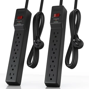 2 Pack Power Strip Surge Protector 4 FT 6-Outlet, 980 Joules, Flat Plug, Wall Mountable for Home Office Garage, ETL Listed, Black 2 Pack Power Strip Surge Protector 4 FT 6-Outlet, 980 Joules, Flat Plug, Wall Mountable for Home Office Garage, ETL Listed, Black