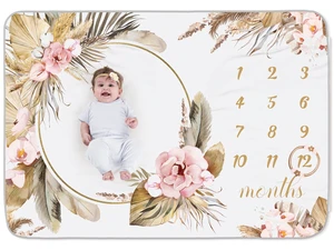 2 Pcs Baby Girl Monthly Milestone Blanket Floral, Boho, Beige 1 Month Age Growth Calendar Blanket Newborn Shower Gifts Nursery Decor with Felt Wreath Frame 2 Pcs Baby Girl Monthly Milestone Blanket Floral, Boho, Beige 1 Month Age Growth Calendar Blanket Newborn Shower Gifts Nursery Decor with Felt Wreath Frame