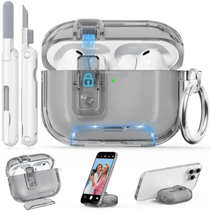 for AirPods Pro 3 Case Clear 2025 with Secure Lock, Clear Black Soft TPU Transparent Case Cover for Apple AirPods Pro 3rd Generation with Phone Stand & Cleaning Kit & Keychain for Women Men for AirPods Pro 3 Case Clear 2025 with Secure Lock, Clear Black Soft TPU Transparent Case Cover for Apple AirPods Pro 3rd Generation with Phone Stand & Cleaning Kit & Keychain for Women Men