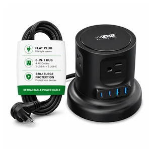 Retractable Power Strip Tower, USB C Surge Protector 320J surge protection, 4 AC outlets, 2 USB-A and 2 USB-C fast charge, 6 ft auto-rewind cord. Mountable charging tower Retractable Power Strip Tower, USB C Surge Protector 320J surge protection, 4 AC outlets, 2 USB-A and 2 USB-C fast charge, 6 ft auto-rewind cord. Mountable charging tower