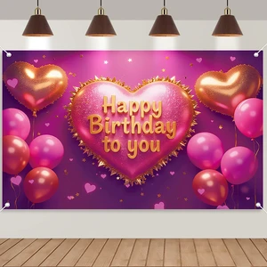 Birthday Banner Backdrop for Women & Girls Pink Heart Theme Birthday Background 71×43.3inch Polyester Reusable Ideal Photo Decor For girls & women birthday parties Birthday Banner Backdrop for Women & Girls Pink Heart Theme Birthday Background 71×43.3inch Polyester Reusable Ideal Photo Decor For girls & women birthday parties