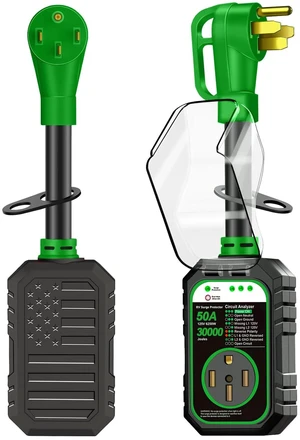 50 Amp RV Surge Proetector, 30000J for 50A Camper Trailer Green 30000J Upgraded 2026, Unique Flag Design, 50Amp for Rvers, IP68 Waterproof, Big Cover, Circuit analyzer, Auto shutoff 50 Amp RV Surge Proetector, 30000J for 50A Camper Trailer Green 30000J Upgraded 2026, Unique Flag Design, 50Amp for Rvers, IP68 Waterproof, Big Cover, Circuit analyzer, Auto shutoff