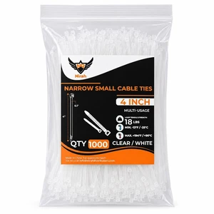 Small Zip Ties 4 inch Clear, 18lb Strength, 1000 pack UV-Resistant, Self-locking PA 66 Nylon Small Cable Ties for Home, Office, Garden, Cable Management by Small Zip Ties 4 inch Clear, 18lb Strength, 1000 pack UV-Resistant, Self-locking PA 66 Nylon Small Cable Ties for Home, Office, Garden, Cable Management by