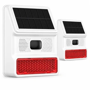 Solar Motion Sensor Alarm, 120dB Outdoor Waterproof Strobe Siren, Wireless Security Alert System for Yard, Farm, Garage, Woods, Bear Deterrent, 2 Pack Solar Motion Sensor Alarm, 120dB Outdoor Waterproof Strobe Siren, Wireless Security Alert System for Yard, Farm, Garage, Woods, Bear Deterrent, 2 Pack