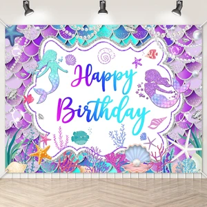 Mermaid Birthday Backdrop Purple Mermaid Banner Decorations, 8x6 ft Polyester, Glitter Mermaid Birthday Party Decorations for Girls, Mermaid Photo Background, Photo Booth Props Mermaid Birthday Backdrop Purple Mermaid Banner Decorations, 8x6 ft Polyester, Glitter Mermaid Birthday Party Decorations for Girls, Mermaid Photo Background, Photo Booth Props