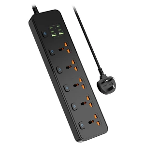 Universal Power Strip with USB Ports, Individual Swtich, 6ft Power Cord, 5 Universal AC Outlets, 4USB C and 2USB (5V/4.2A), Max 3000w, 110-240V, Child Safe Door, Multi Plug Power Strip for Travel Universal Power Strip with USB Ports, Individual Swtich, 6ft Power Cord, 5 Universal AC Outlets, 4USB C and 2USB (5V/4.2A), Max 3000w, 110-240V, Child Safe Door, Multi Plug Power Strip for Travel