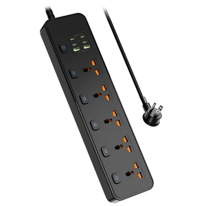 Universal Power Strip with USB Ports, Individual Swtich, 6ft Power Cord, 5 Universal AC Outlets, 4USB C and 2USB (5V/4.2A), Max 3000w, 110-240V, Child Safe Door, Multi Plug Power Strip for Travel Universal Power Strip with USB Ports, Individual Swtich, 6ft Power Cord, 5 Universal AC Outlets, 4USB C and 2USB (5V/4.2A), Max 3000w, 110-240V, Child Safe Door, Multi Plug Power Strip for Travel