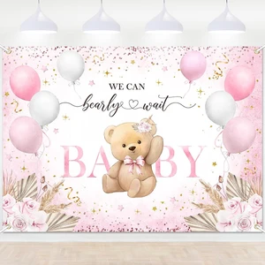 Pink Bear Baby Shower Backdrop Bearly Wait Banner for Girl 7x5 ft Polyester, We Can Bear Bearly Wait Baby Shower Decorations, Newborn Photography Background, Photo Booth Props Pink Bear Baby Shower Backdrop Bearly Wait Banner for Girl 7x5 ft Polyester, We Can Bear Bearly Wait Baby Shower Decorations, Newborn Photography Background, Photo Booth Props