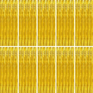 Gold Foil Fringe Curtain 10 Pack 3 x 8 Ft College Welcome Warm gold metallic tinsel adds polished shine while adhesive backs simplify setup on walls doorways arches and photo areas Gold Foil Fringe Curtain 10 Pack 3 x 8 Ft College Welcome Warm gold metallic tinsel adds polished shine while adhesive backs simplify setup on walls doorways arches and photo areas