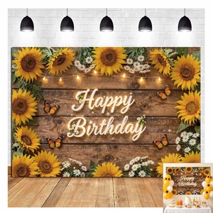 Happy Birthday Photography Backdrop Yellow Sunflower Butterfly Themed Party Background Photo Props Rustic Wood Floor Decorations Supplies Banner (8x6 FT) Happy Birthday Photography Backdrop Yellow Sunflower Butterfly Themed Party Background Photo Props Rustic Wood Floor Decorations Supplies Banner (8x6 FT)