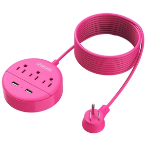 15 ft Extension Cord Power Strip with USB, Mountable Power Strip Flat Plug with 3 Outlet 2 USB, ETL Listed, Desktop Charging Station, Compact Size for Home Office Dorm Room Nightstand, Pink 15 ft Extension Cord Power Strip with USB, Mountable Power Strip Flat Plug with 3 Outlet 2 USB, ETL Listed, Desktop Charging Station, Compact Size for Home Office Dorm Room Nightstand, Pink