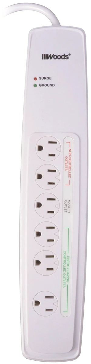 Southwire Energy Saving Surge Protector Power Strip - 1080J Protection - 80 Foot Wireless Remote Control - 6 Outlets - White - 3 Foot Cord