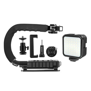 U/C Shape Video Action Stabilizing Handle Grip Handheld Stabilizer Kit with Phone Clamp + LED Studio Light for Canon Sony Nikon Cameras and Home DV Camera Smartphones U/C Shape Video Action Stabilizing Handle Grip Handheld Stabilizer Kit with Phone Clamp + LED Studio Light for Canon Sony Nikon Cameras and Home DV Camera Smartphones