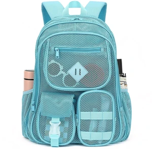Mesh Backpack for Boys Girls Adults, Heavy Duty See Through School Bookbag for Outdoor, Beach, Swimming, Travel (Sky Blue) Mesh Backpack for Boys Girls Adults, Heavy Duty See Through School Bookbag for Outdoor, Beach, Swimming, Travel (Sky Blue)
