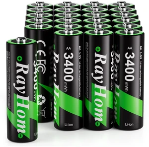 24 Pack Rechargeable Lithium Batteries AA, 2000+ Cycles, 1.5V Constant Output, 3400mWh Double A Batteries for Toys 24 Pack Rechargeable Lithium Batteries AA, 2000+ Cycles, 1.5V Constant Output, 3400mWh Double A Batteries for Toys