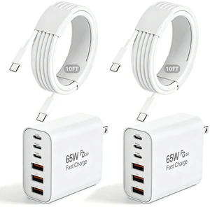 2-Pack 65W USB C Charger Block, 6-Port Multiport Adpater Fast Charging 10 Feet Long USB C to C Cable Cord for Apple iPhone 17 Pro Max,17 Air, 16/16 Pro Max/15 Plus/15, iPad Pro/Air, AirPods 2-Pack 65W USB C Charger Block, 6-Port Multiport Adpater Fast Charging 10 Feet Long USB C to C Cable Cord for Apple iPhone 17 Pro Max,17 Air, 16/16 Pro Max/15 Plus/15, iPad Pro/Air, AirPods