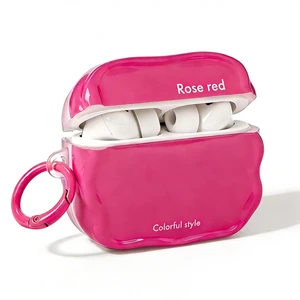 Wave Series Case for AirPods Pro 3, Unique Irregular Wave-Shaped Glossy TPU Protective Cover with White Carabiner, Minimalist Aesthetic Design - Rose Red Wave Series Case for AirPods Pro 3, Unique Irregular Wave-Shaped Glossy TPU Protective Cover with White Carabiner, Minimalist Aesthetic Design - Rose Red
