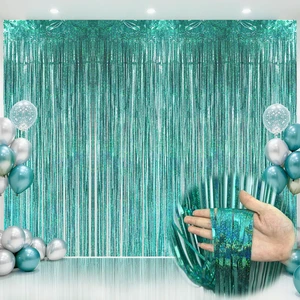 Teal Foil Fringe Curtains Backdrop (3 Pack), 3.3x8.2ft Extra Long Aqua Blue Tinsel Streamers for Mermaid Beach Party Shimmering Photo Booth for Wedding Birthday Bridal Shower Underwater Party Teal Foil Fringe Curtains Backdrop (3 Pack), 3.3x8.2ft Extra Long Aqua Blue Tinsel Streamers for Mermaid Beach Party Shimmering Photo Booth for Wedding Birthday Bridal Shower Underwater Party