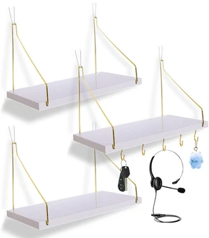 3-Pack Cubicle Shelf For Fabric Walls With Hooks12x6.0in White Wooden Cubicle Shelf Hanging Organizer Gold Shelves Accessories Office Stylish Ations cubical Decorations For Women Desk work storage 3-Pack Cubicle Shelf For Fabric Walls With Hooks12x6.0in White Wooden Cubicle Shelf Hanging Organizer Gold Shelves Accessories Office Stylish Ations cubical Decorations For Women Desk work storage