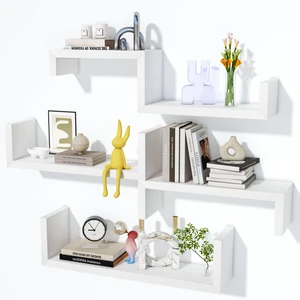 White Floating Shelves for Wall, Waterproof Solid Wood, Set of 5 White Floating Shelves for Wall, Waterproof Solid Wood, Set of 5