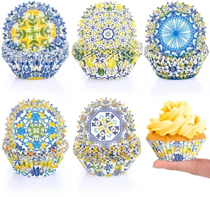 Funrous 200 Lemon Cupcake Liners, Blue Tile Paper Baking Cups Funrous 200 Lemon Cupcake Liners, Blue Tile Paper Baking Cups