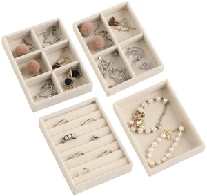 Frebeauty Small Jewelry Organizer for Drawer,Set of 4 Velvet Jewelry Trays Frebeauty Small Jewelry Organizer for Drawer,Set of 4 Velvet Jewelry Trays