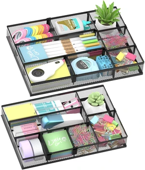SUPEASY 2 Pack Desk Drawer Organizer with Adjustable Dividers, Black SUPEASY 2 Pack Desk Drawer Organizer with Adjustable Dividers, Black