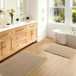 JIUZHEN Set of 2 Waffle Bath Mats Boho Bath Rugs 16"x24"+20"x32", Brown JIUZHEN Set of 2 Waffle Bath Mats Boho Bath Rugs 16"x24"+20"x32", Brown