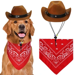 GOYOSWA Dog Halloween Costumes, Dog Cowboy Costume Halloween Dog Cowboy Hat Halloween Dog Bandana Scarf Funny Dog Halloween Costumes for Small Medium Large Dogs Pets (Brown Hat & Red Bandana, Larg GOYOSWA Dog Halloween Costumes, Dog Cowboy Costume Halloween Dog Cowboy Hat Halloween Dog Bandana Scarf Funny Dog Halloween Costumes for Small Medium Large Dogs Pets (Brown Hat & Red Bandana, Larg