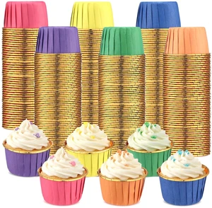 Geiserailie 100 Pcs Rainbow Foil Cupcake Liners, Baking Cups Geiserailie 100 Pcs Rainbow Foil Cupcake Liners, Baking Cups