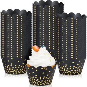 Zhehao 60 Pcs Gold Polka Dots Cupcake Wrappers Adjustable, Black Zhehao 60 Pcs Gold Polka Dots Cupcake Wrappers Adjustable, Black