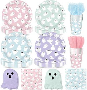 Halloween Paper Plates Ghost Party Decorations Ghost Plates and Napkins Cups Pastel Halloween Decor Tableware for Ghost Birthday Decorations Halloween Paper Plates Ghost Party Decorations Ghost Plates and Napkins Cups Pastel Halloween Decor Tableware for Ghost Birthday Decorations
