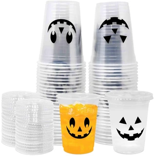 50 Pack 16 oz Halloween Disposable Plastic Cups with Lids Pumpkin Face 50 Pack 16 oz Halloween Disposable Plastic Cups with Lids Pumpkin Face