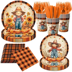 144Pcs Fall Thanksgiving Party Supplies Pumpkin Scarecrow Paper Plates and Napkins Orange Plaid Party Disposable Tableware for Birthday Decorations Serves 24 144Pcs Fall Thanksgiving Party Supplies Pumpkin Scarecrow Paper Plates and Napkins Orange Plaid Party Disposable Tableware for Birthday Decorations Serves 24