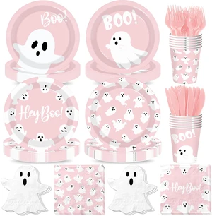 Halloween Paper Plates and Napkins, 144Pcs Pink Halloween Decor Ghost Plates and Napkins Cute Boo Ghost Tableware Set for Hallo-ween Birthday Party Decorations Boo Baby Shower Party Supplies (Pink) Halloween Paper Plates and Napkins, 144Pcs Pink Halloween Decor Ghost Plates and Napkins Cute Boo Ghost Tableware Set for Hallo-ween Birthday Party Decorations Boo Baby Shower Party Supplies (Pink)