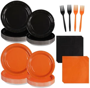 Grencian 96Pcs Orange and Black Party Decorations, Serves 24 Grencian 96Pcs Orange and Black Party Decorations, Serves 24