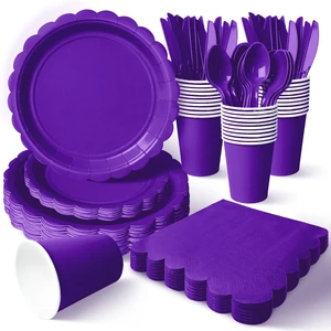 Vyntra 175 Pcs Purple Paper Plates and Napkins Party Supplies Vyntra 175 Pcs Purple Paper Plates and Napkins Party Supplies