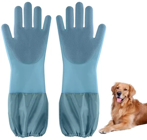 Dog washing gloves | Pet grooming gloves | Extra Long Arms 17.3in,hazy blue Dog washing gloves | Pet grooming gloves | Extra Long Arms 17.3in,hazy blue