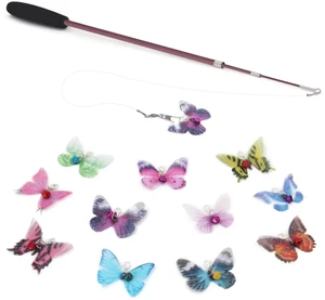 Cat Butterfly Toys - 13 Pieces Cat Toy Set with Retractable Wand and Butterfly Toy Replacement with Bell, Interactive Toys for Indoor Cats Kittens Cat Butterfly Toys - 13 Pieces Cat Toy Set with Retractable Wand and Butterfly Toy Replacement with Bell, Interactive Toys for Indoor Cats Kittens