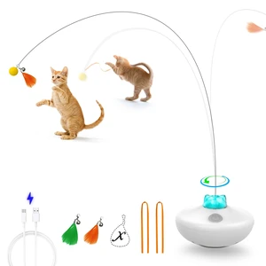 Interactive Cat Toys Indoor Cats Toy Automatic Moving Feather Wand | Flying Feather Wobble Base Rechargeable Cat Toy, Extra Long Feather Wand Spin Cat Game & DIY Tails On Interactive Cat Toys Indoor Cats Toy Automatic Moving Feather Wand | Flying Feather Wobble Base Rechargeable Cat Toy, Extra Long Feather Wand Spin Cat Game & DIY Tails On