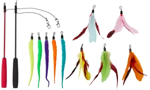 Cat Feather Toy Kit with 2 Telescoping Wands and 10 Feather Attachments, Natural Feathers, for Adult Cats and Kittens Cat Feather Toy Kit with 2 Telescoping Wands and 10 Feather Attachments, Natural Feathers, for Adult Cats and Kittens