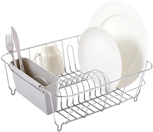 Dish Drying Rack & Cutlery Holder 2 Piece Set - Compact Sink-Fitting Dish Drainer with Rubberized Undercoating, Space-Saving Kitchen Organizer for Plates, Cups, Bowls & Utensils in Sink, Silve Dish Drying Rack & Cutlery Holder 2 Piece Set - Compact Sink-Fitting Dish Drainer with Rubberized Undercoating, Space-Saving Kitchen Organizer for Plates, Cups, Bowls & Utensils in Sink, Silve