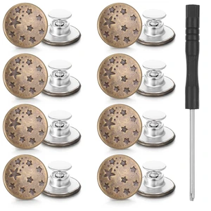 8 Pcs Metal Button for Jeans Repair Kit, 17mm No-Sew Buttons for Clothes Pants Jeans Button Replacement Buttons Repair Kit with Thread Rivets & Screwdriver 8 Pcs Metal Button for Jeans Repair Kit, 17mm No-Sew Buttons for Clothes Pants Jeans Button Replacement Buttons Repair Kit with Thread Rivets & Screwdriver