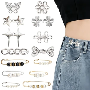 Pant Waist Tightener, 14 Sets No Sew Adjustable Jeans Button Clips Reusable Waist Cincher Clip Metal Brooch for Loose Pants Skirts DressesSilver Pant Waist Tightener, 14 Sets No Sew Adjustable Jeans Button Clips Reusable Waist Cincher Clip Metal Brooch for Loose Pants Skirts DressesSilver