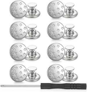 8Pcs Button Pins for Loose Jeans, 17mm No-Sew Jeans Button Reusable | Removable Buttons for Pants Replacement Buttons Repair Kit with Thread Rivets & Screwdriver Pants Waist Tightener 8Pcs Button Pins for Loose Jeans, 17mm No-Sew Jeans Button Reusable | Removable Buttons for Pants Replacement Buttons Repair Kit with Thread Rivets & Screwdriver Pants Waist Tightener